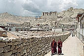 Ladakh - long cairn of mani graved stones in the old Leh 